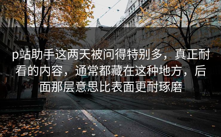 p站助手这两天被问得特别多，真正耐看的内容，通常都藏在这种地方，后面那层意思比表面更耐琢磨